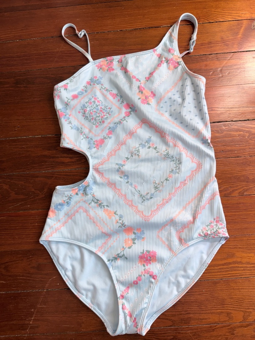 abercrombie kids light blue floral ribbed swimsuit